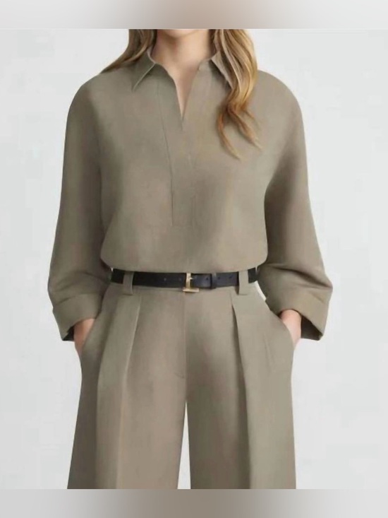 Lafayette 148 New York Tops - LAFAYETTE 148 NEW YORK Silk Linen Tunic Blouse In Concrete Size M